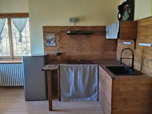 eine Küche mit Spüle und Kühlschrank in der Unterkunft la sequoia in Castagneto Po