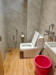 a bathroom with a toilet and a sink at Hotel DG Residency in Guwahati +25 photos
