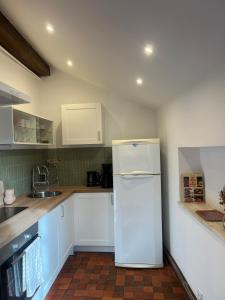 a kitchen with a white refrigerator and a sink at Loft Blois Cathédrale 2 Chambres in Blois
