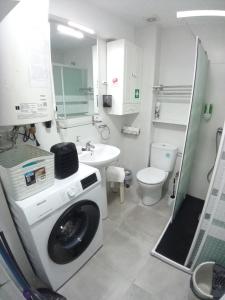 a bathroom with a washing machine and a sink at MERINDADES AMAZUL CORZO - Apartamento Turístico - Medina de Pomar in Medina de Pomar