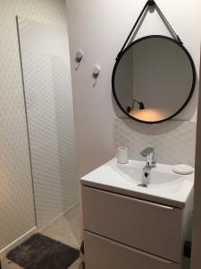 a bathroom with a sink and a mirror at Le logis de Niort Appart Hôtel Le bis in Niort