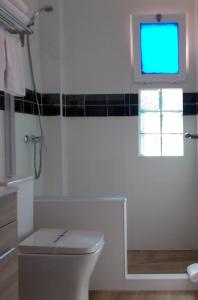 a white bathroom with a toilet and a window at C&H Aravaca Garden in Madrid +6 photos