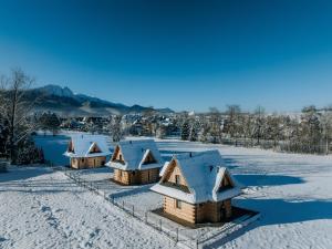 a group of small houses in the snow at Tatrowisko Zakopane Domki Góralskie in Zakopane