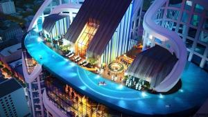an overhead view of a building with a water slide at Padorama in Nha Trang