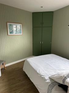 a bedroom with a bed and green cabinets at La Petite Maison in Brest +8 photos