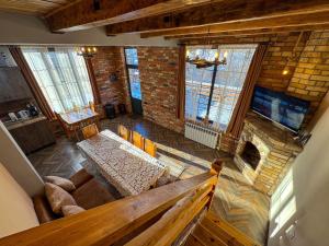 an overhead view of a living room with a fireplace at Home N 57 in Dilijan