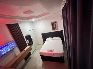a small room with a bed and a tv at GAO-Apartments in Egbelu