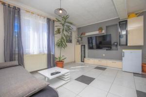 a living room with a couch and a tv at Apartmani Jurin in Primošten