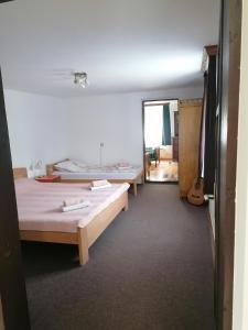 a room with two beds and a guitar in it at Orljak in Babina Greda