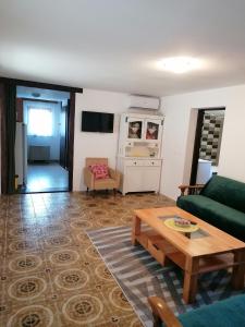 a living room with a green couch and a table at Orljak in Babina Greda