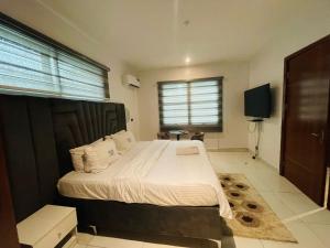 a bedroom with a large bed and a window at Blue Bell Suites in Lekki