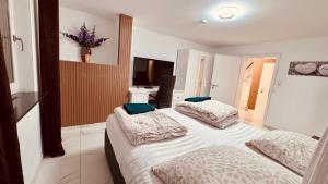 a bedroom with two beds and a television in it at Emily’s Apartment in Blaustein