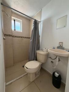 ein Badezimmer mit Toilette, Dusche und Waschbecken in der Unterkunft Apartamento 32 in Toluca de Lerdo