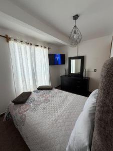 ein Schlafzimmer mit einem Bett und einem Fernseher in der Unterkunft Apartamento 32 in Toluca de Lerdo