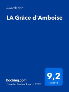 a screenshot of a cell phone with the text awarded to la garage d ambonde at LA Grâce d'Amboise in Amboise