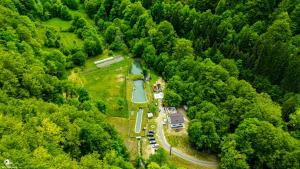 an aerial view of a park in the middle of a forest at Cabana lui Matei in Borlova