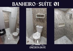a collage of three pictures of a bathroom at Pousada Encosta da Fé - Unidade Centro in Juazeiro do Norte