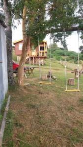 a playground with a tree and swings in a yard at Chacra Don Benito Chonchi in Chonchi