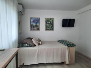 a bed with two pillows on it in a room at Leu Cosy Coco in Saint-Leu