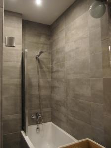a bathroom with a shower and a bath tub at Royal Way Snug - Old Town in Warsaw