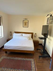 a bedroom with a bed and a television in it at Mi casa in Kathmandu