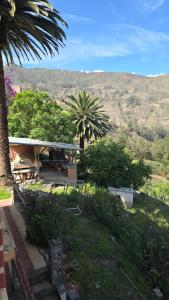 a house with a picnic table and palm trees at El Encanto Sorata in Sorata +45 photos