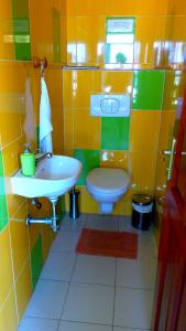 a bathroom with a sink and a toilet at Dodoo Lodge in Cotonou