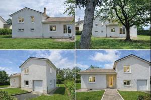 three different views of a white house at La Maison du Lac in Montceau-les-Mines