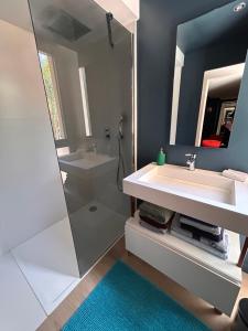 a bathroom with a sink and a mirror at Villa Bartolini in Bruges