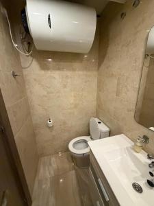 a small bathroom with a toilet and a sink at Sol y Sal in Torrevieja +14 photos