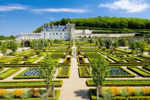 a view of a garden with a castle in the background at Le Bretonneau Ledru Rollin in Tours