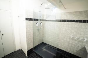 a bathroom with a shower with a glass door at CAR-Volterra Cottage-AN in Carcassonne +12 photos