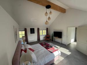 a large bedroom with a bed and a couch at Horse Lodge de Bélian in Hannut