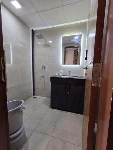 a bathroom with a toilet and a sink and a mirror at Omex hazratganj arjunganj in Nalmatha