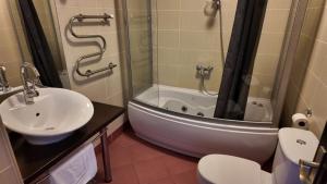 a bathroom with a sink and a shower and a tub at Villa Jurmala in Jūrmala +40 photos