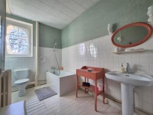 a bathroom with a sink and a toilet and a mirror at Le manoir d'Estiveaux in Le Châtelet