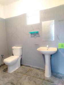 a bathroom with a toilet and a sink at Indrasiri Villa Midigama in Kumbalgama