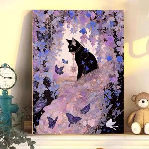 a picture of a black cat in a painting of butterflies at Marina Hostel in Kon Rung (1)