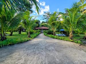 a dirt road leading to a villa with palm trees at DL-Cozy Chalet in Lívingston