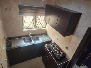 a small kitchen with a sink and a stove at The Oasis in Ilorin