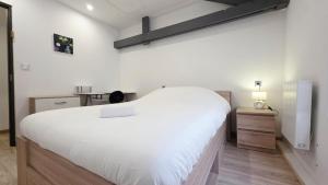 a bedroom with a large white bed in a room at Le Grand Minck in Grand-Fort-Philippe