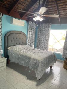a bedroom with a bed and a ceiling fan at Peaceful Private Home With Exclusive Swimming Pool in Montego Bay +23 photos