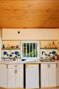 a kitchen with a counter top and a window at The Secret Garden House in Ijevan