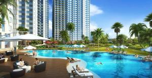 an artist rendering of the pool at a resort at Osaka Riverview PIK2 By Micky Studio 2 in Rawalumpang