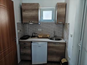 a small kitchen with a sink and a refrigerator at vila matejevic in Star Dojran +16 photos