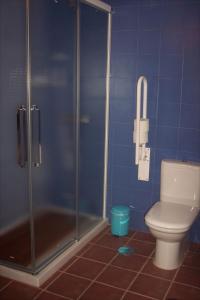 a bathroom with a shower stall and a toilet at Casa rural EL BOMBO in Tomelloso +22 photos