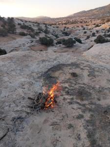 a campfire in the middle of a desert at Night in Dana in Dana