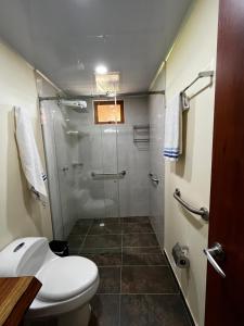 a bathroom with a shower and a toilet at Villa Celeste in Macanal +43 photos