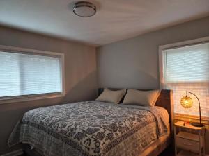 a bedroom with a bed and two windows at Villa Nemesio & Linsday 2 in Atlanta