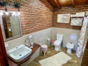 a bathroom with a sink and a toilet at One Cabañas Vera in Los Antiguos